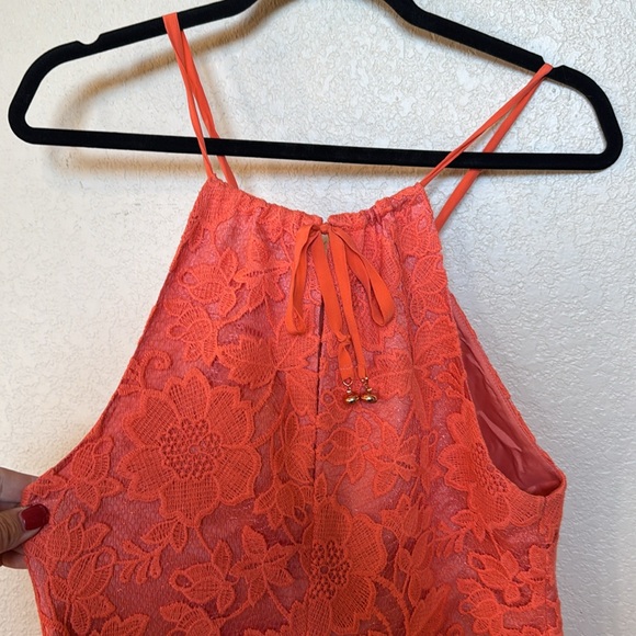 Trina Turk Coral Lace Halter Maxi Dress Summer Wedding Guest Cocktail Party - Picture 5 of 8